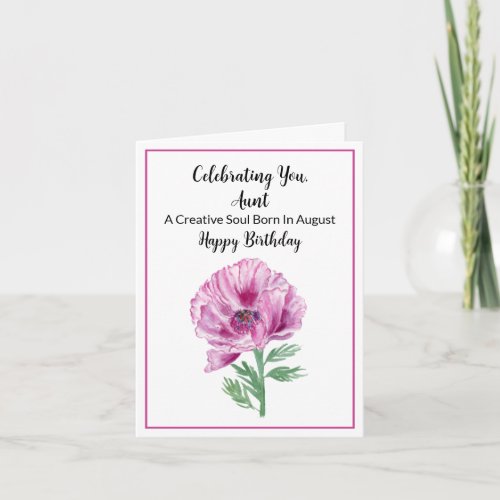 Aunt Happy August Birthday Purple Poppy