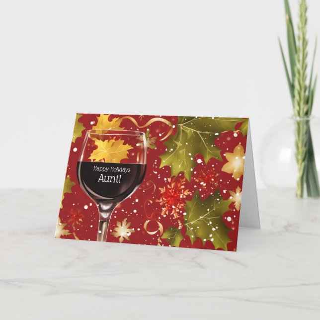 Aunt Happy Holidays Christmas Humor with Wine Holiday Card (Front)