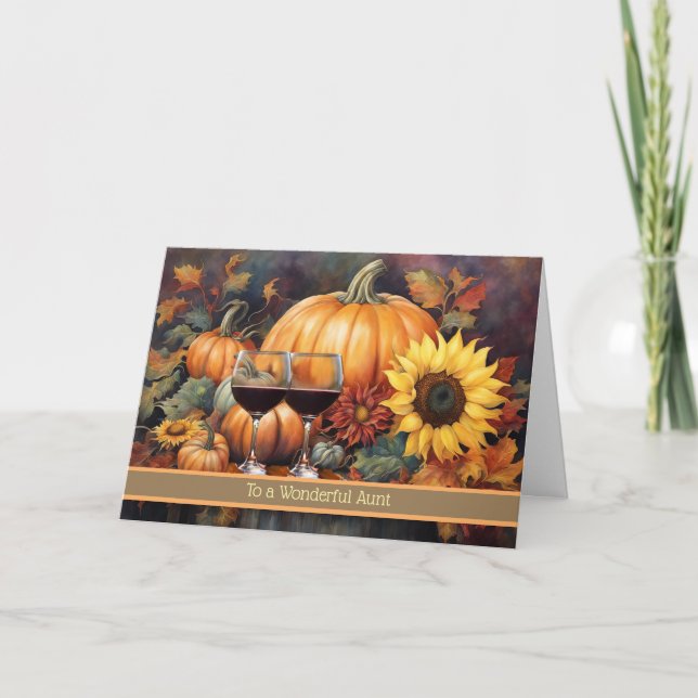 Aunt Happy Thanksgiving with Sunflowers Pumpkin Holiday Card (Front)