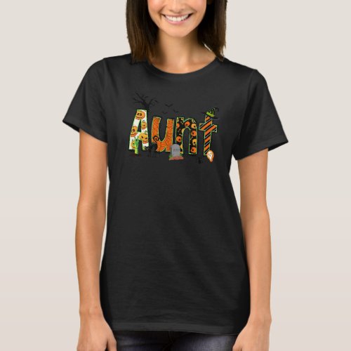 Aunt Horror Witch Hat Black Cat Bat Spider Hallowe T_Shirt