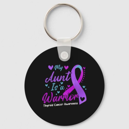 Aunt Is A Warrior Thyroid Cancer Awareness Ribbon  Keychain