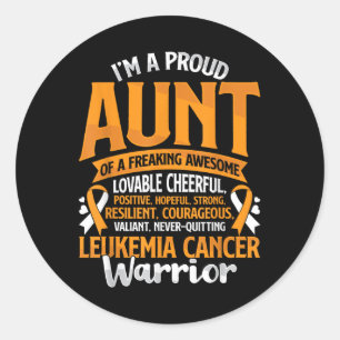 Aunt Leukemia Cancer Awareness Survivor Orange Rib Classic Round Sticker