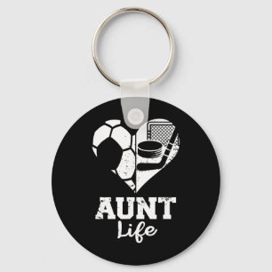 Aunt Life Soccer Hockey Heart Split Sports Game Da Keychain