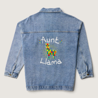 Aunt Llama Puzzle Piece Ribbon Cool Autism Awarene Denim Jacket