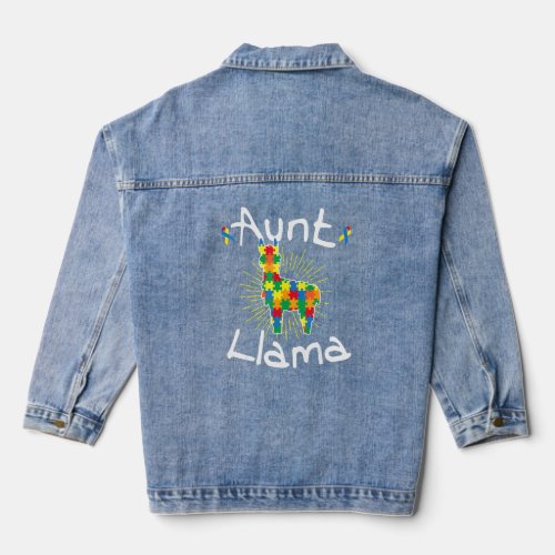 Aunt Llama Puzzle Piece Ribbon Cool Autism Awarene Denim Jacket