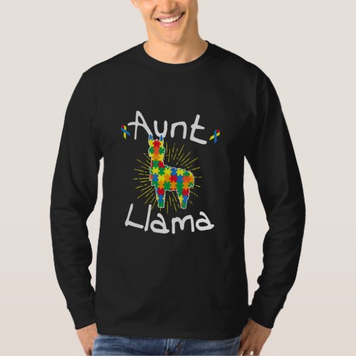 Aunt Llama Puzzle Piece Ribbon Cool Autism Awarene T_Shirt