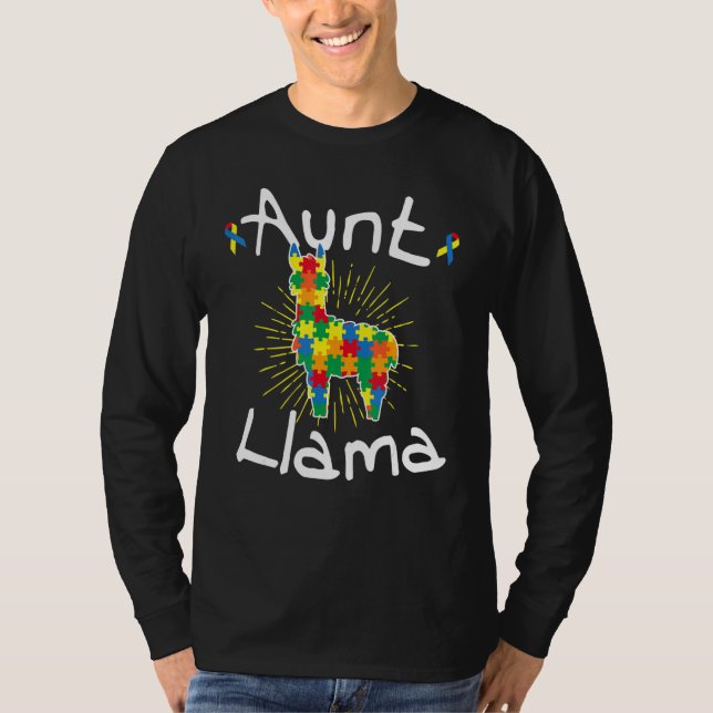 Aunt Llama Puzzle Piece Ribbon Cool Autism Awarene T-Shirt (Front)
