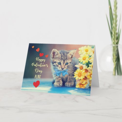 Aunt Love Valentine Kitten with Yellow Daisies Card