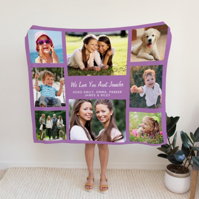 Aunt Love You 8 Photo Collage Purple Sherpa Blanket (Creator Uploaded)