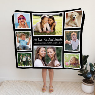 Aunt Love You Photo Collage Personalized Black Fleece Blanket