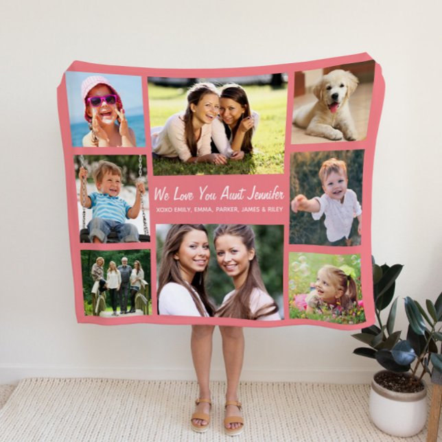 Aunt Love You Photo Collage Personalized Coral Fleece Blanket (Creator Uploaded)