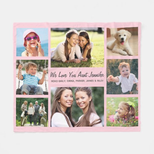 Aunt Love You Photo Collage Personalized Pink Fleece Blanket