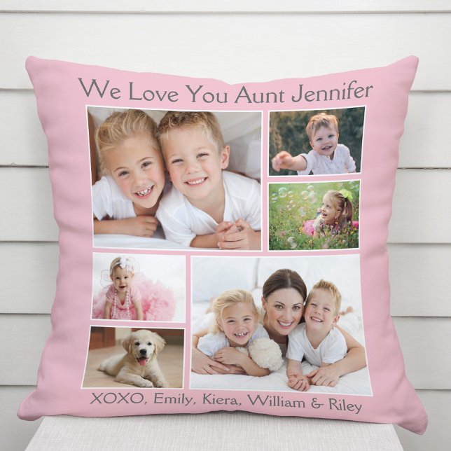 Aunt Love You Photo Collage Pink Throw Pillow (Creator Uploaded)