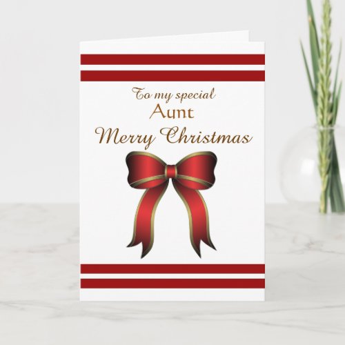 Aunt  Merry Christmas Red  Gold Bow Holiday Card