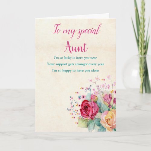 Aunt Mothers Day Floral Watercolor Flowers Card