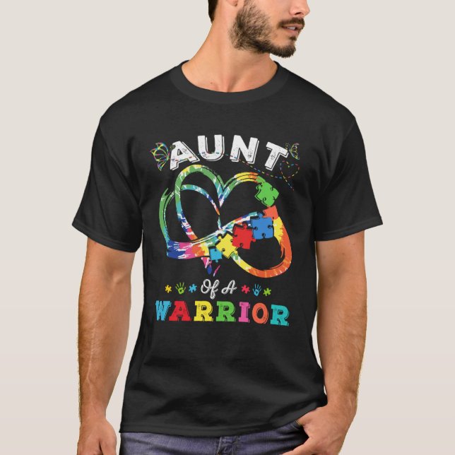 Aunt Of A Warrior Autism Awareness Love Puzzle Tie T-Shirt (Front)