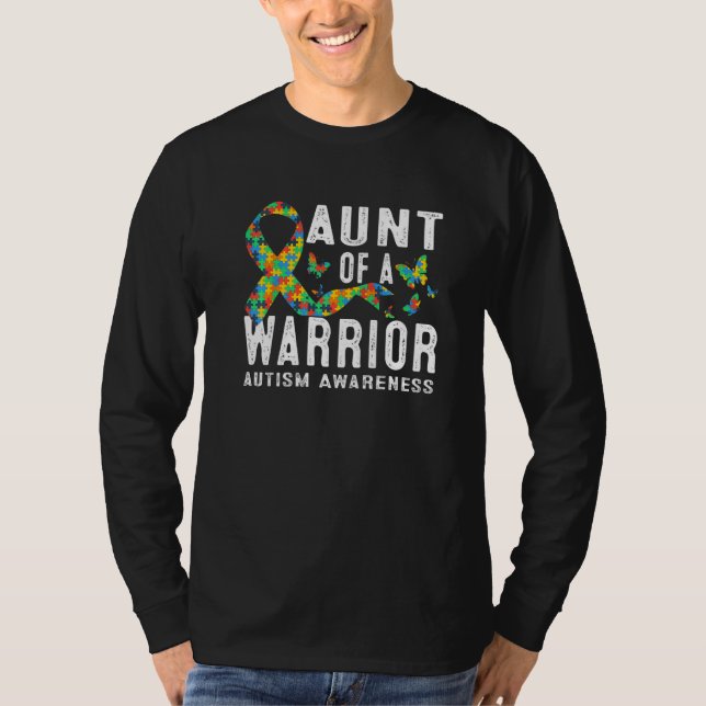 Aunt Of A Warrior Autism Awareness Puzzle Piece Ri T-Shirt (Front)