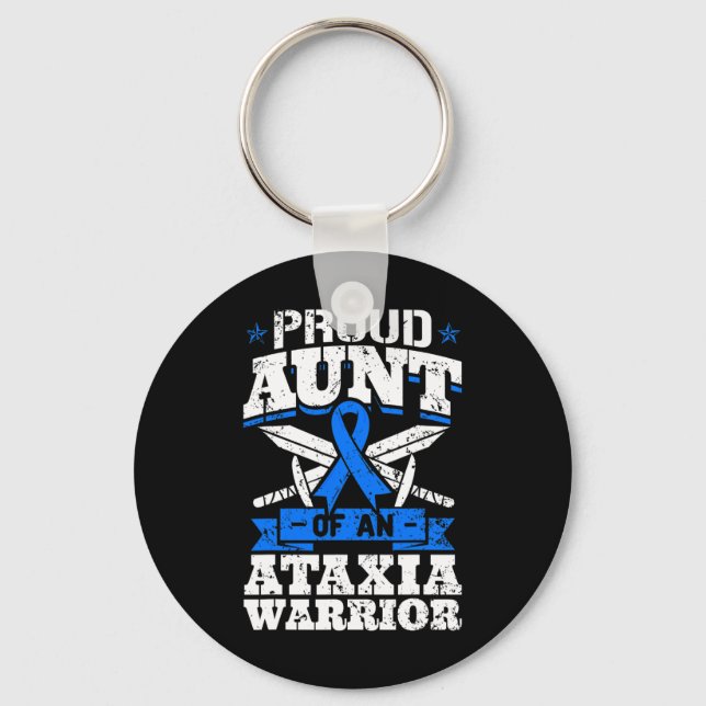 Aunt Of An Ataxia Warrior Awareness Ribbon Dystaxi Keychain (Front)