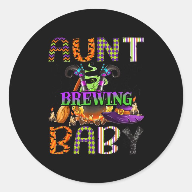 Aunt Of Brewing Baby Halloween One Soky Aunt  Classic Round Sticker (Front)