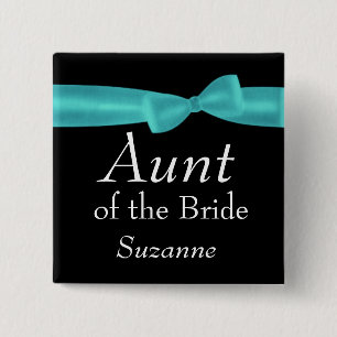 AUNT of Bride Aqua Bow Wedding Custom Name Y136 Button
