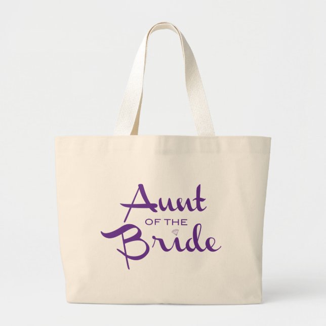 Aunt of Bride Purple on White Large Tote Bag (Front)