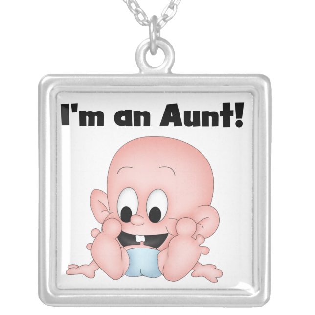 Aunt of New Nephew T-shirts and Gifts Silver Plated Necklace (Front)