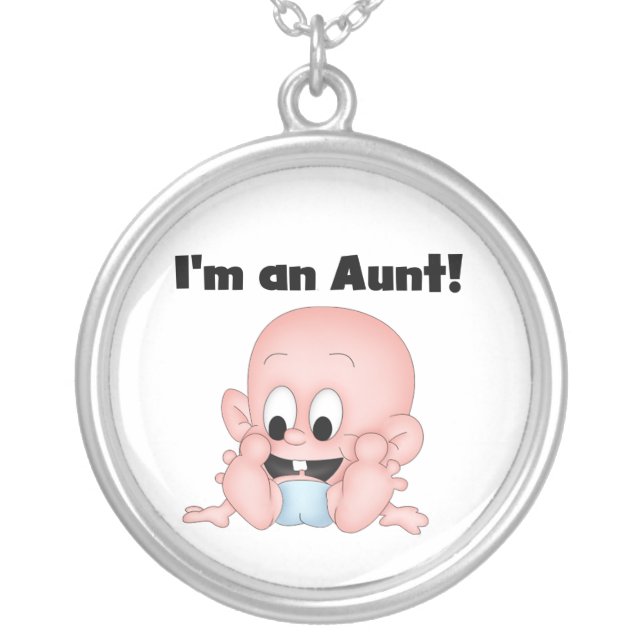 Aunt of New Nephew T-shirts and Gifts Silver Plated Necklace (Front)