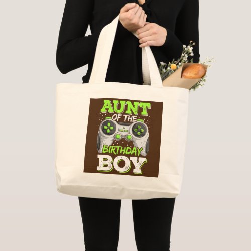 Aunt Of The Birthday Boy Gamer Family Matching  Large Tote Bag