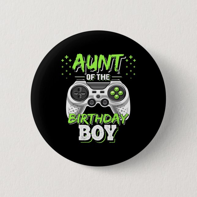Aunt Of The Birthday Boy Matching Video Game Birth Button (Front)