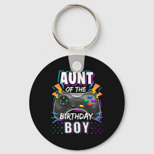 Aunt Of The Birthday Boy Matching Video Game Birth Keychain