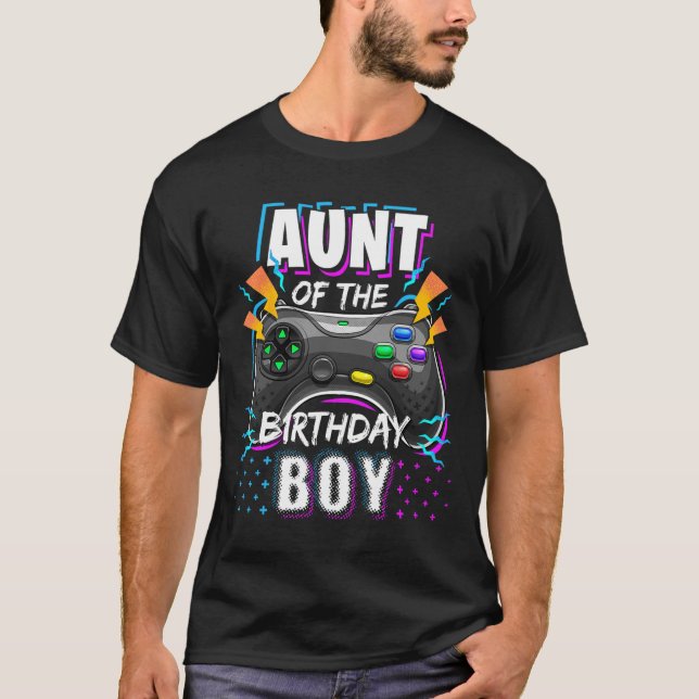 Aunt Of The Birthday Boy Matching Video Game Birth T-Shirt (Front)