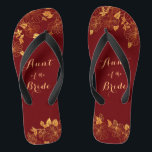 Aunt of the Bride Dark Burgundy & Gold Foliage Flip Flops<br><div class="desc">These gorgeous Aunt of the Bride dark burgundy and gold foliage flip flops have a dark burgundy background that is adorned with an intricate gold floral greenery pattern and customizable modern typography. The combination of the rich burgundy and the shimmering gold create an elegant and luxurious aesthetic. It's a beautiful...</div>