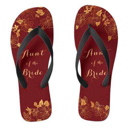 Aunt of the Bride Dark Burgundy  Gold Foliage Flip Flops