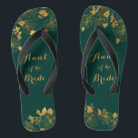 Aunt of the Bride Emerald Green & Gold Foliage Flip Flops<br><div class="desc">These gorgeous Aunt of the Bride emerald green and gold foliage flip flops feature golden foliage pattern and modern typography on timeless dark green background. It's a beautiful gift for your bridal party. View the collection on this page to find matching items. ♥Customize it with your information. ♥ If you...</div>