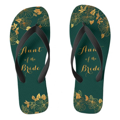 Aunt of the Bride Emerald Green  Gold Foliage Flip Flops