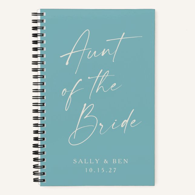 Aunt of the Bride Minimalist Personalized Teal Notebook (Front)
