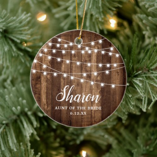 Aunt Of The Bride Personalized Wood Lights Wedding Ceramic Ornament
