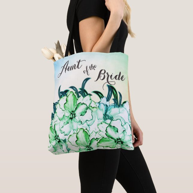 Aunt of The Bride Two Tone Green Floral Tote Bag (Close Up)