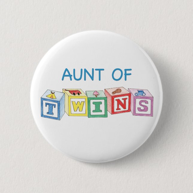 Aunt of Twins Blocks Pinback Button (Front)