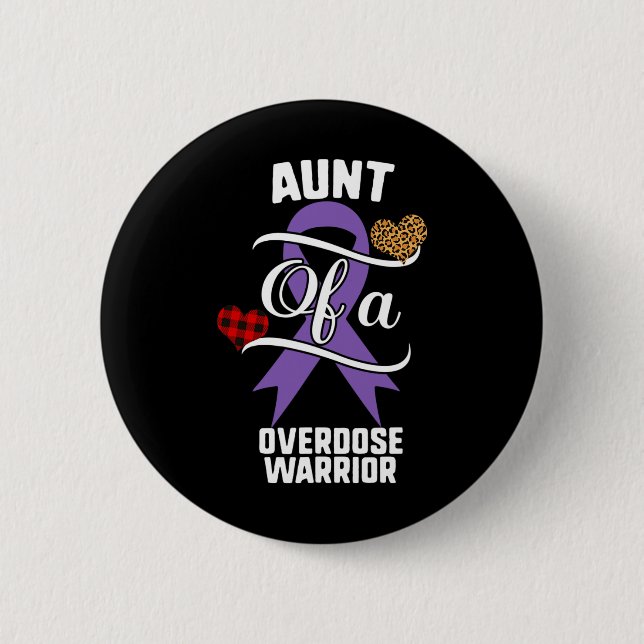 Aunt Overdose Awareness Leopard Buffalo Plaid Fami Button (Front)