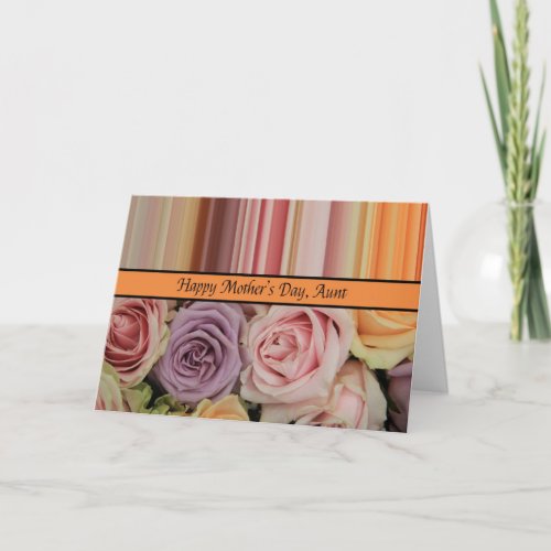 Aunt Pastel roses  stripes Mothers Day Card