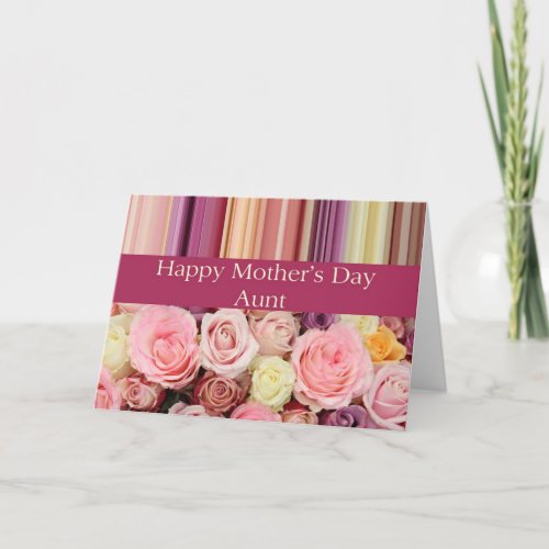 Aunt Pastel roses  stripes Mothers Day Card