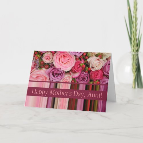 Aunt Pastel roses  stripes Mothers Day Card