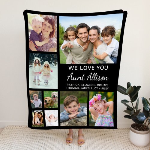 Aunt Photo Collage Black Fleece Blanket