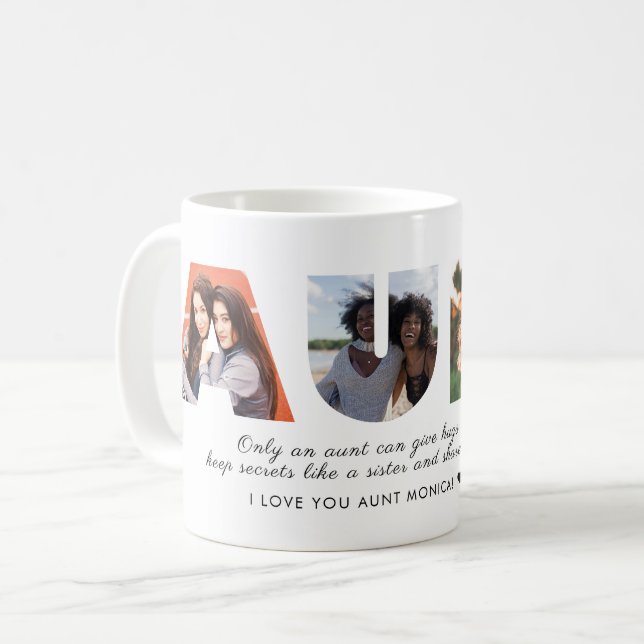 AUNT Photo Collage Love You Auntie Modern Script Coffee Mug (Front Left)