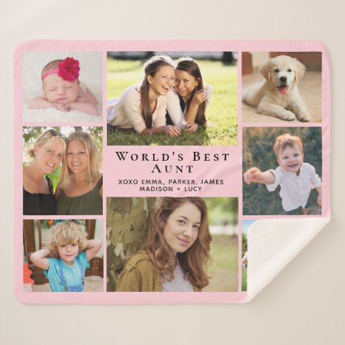 Aunt Photo Collage Pink Sherpa Blanket