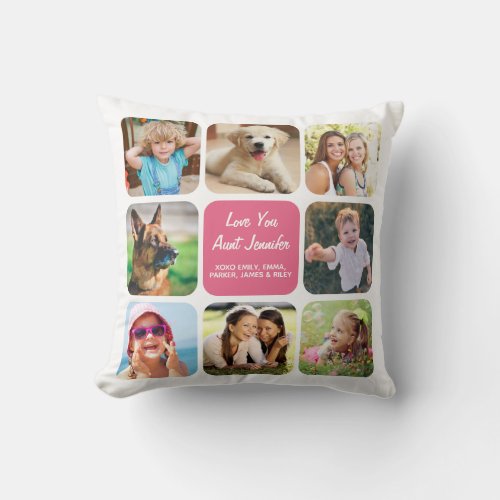 Aunt Photo Collage Pink Throw Pillow