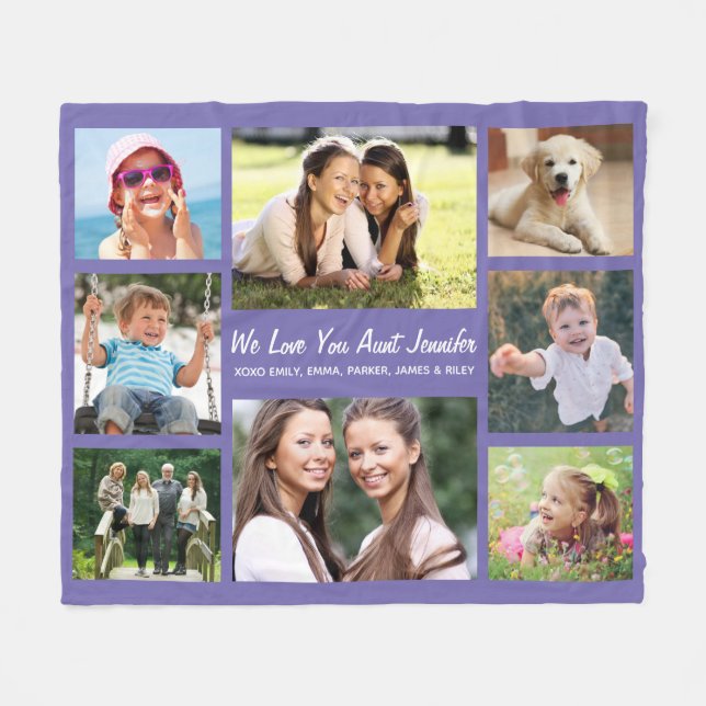 Aunt Photo Collage Purple Fleece Blanket (Front (Horizontal))