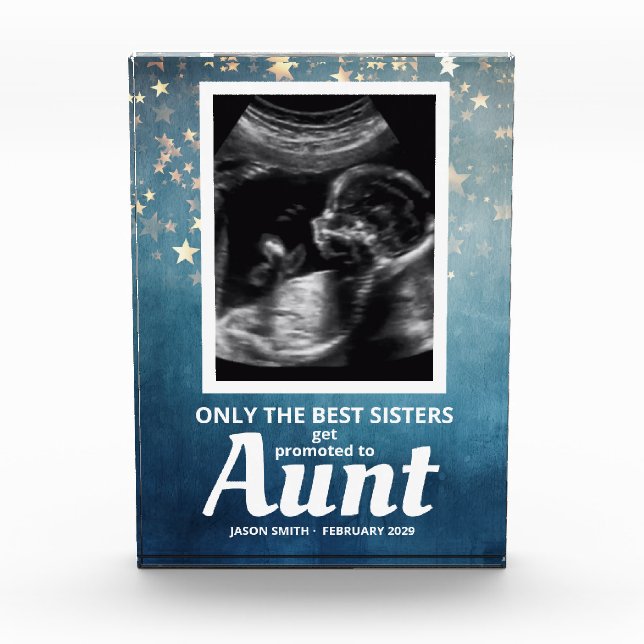 Aunt Pregnancy Announcement Baby Boy Ultrasound Photo Block (Front)