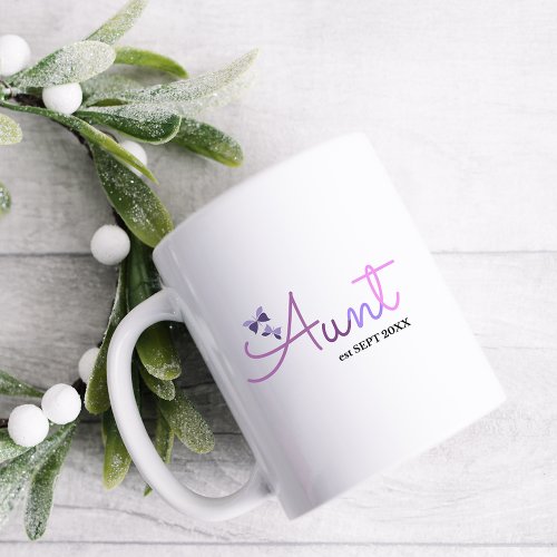 Aunt Pregnancy Announcement Purple Butterflies Coffee Mug
